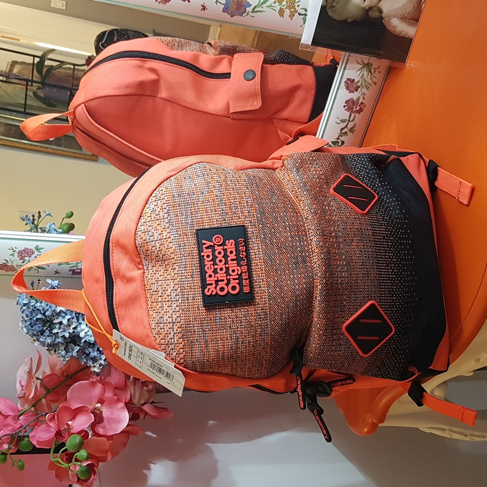NWT New Superdry Knit Hot Orange & Black Modern Backpack